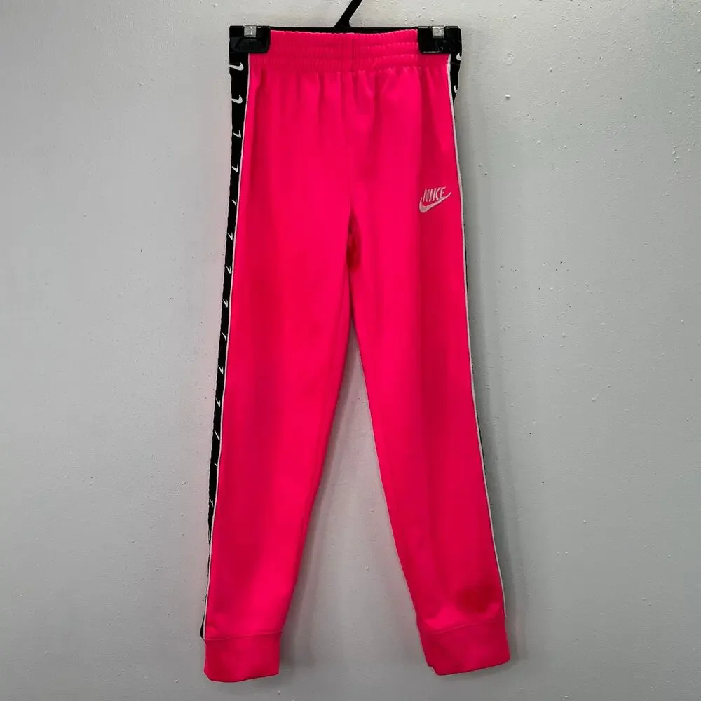 Nike Tracksuit Set Joggers Jacket 6X Girls Pink Black Logo Print Matching Zip - Picture 5 of 10